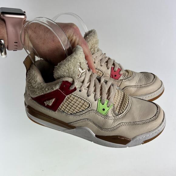 Air Jordan 4 Retro Wild Things Sneaker Unisex 2Y Cream Lace Up athletic Shoes - Picture 10 of 12